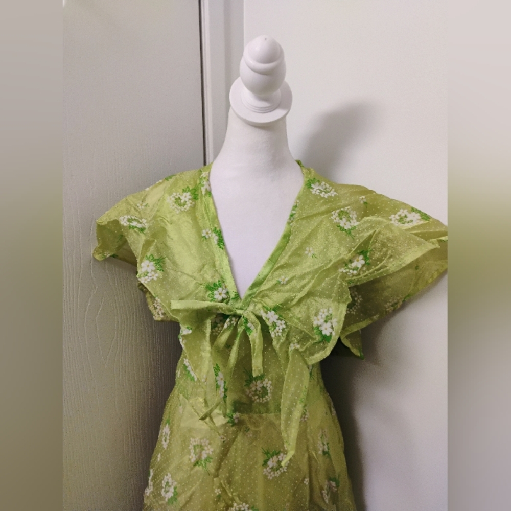 Vintage 1970s does 1930s Old Hollywood Glam Green Floral Maxi Dress - Picture 5 of 5